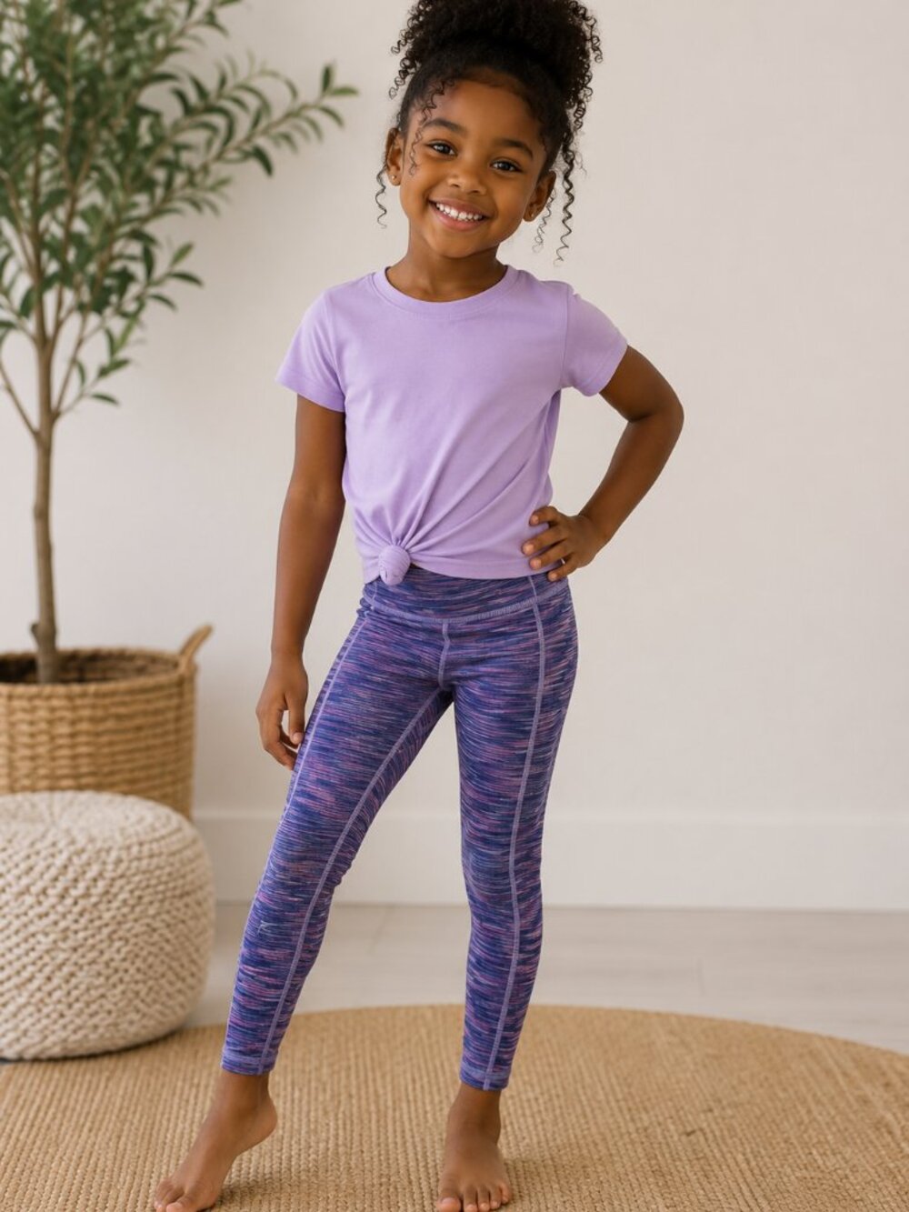 C9 Champion Girls Leggings XS 4/5 Purple Space Dye Athletic Activewear EUC